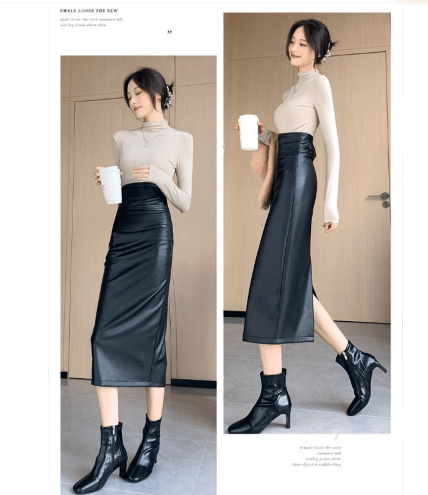 ブルベ冬服 ハイウエスト レザースカート