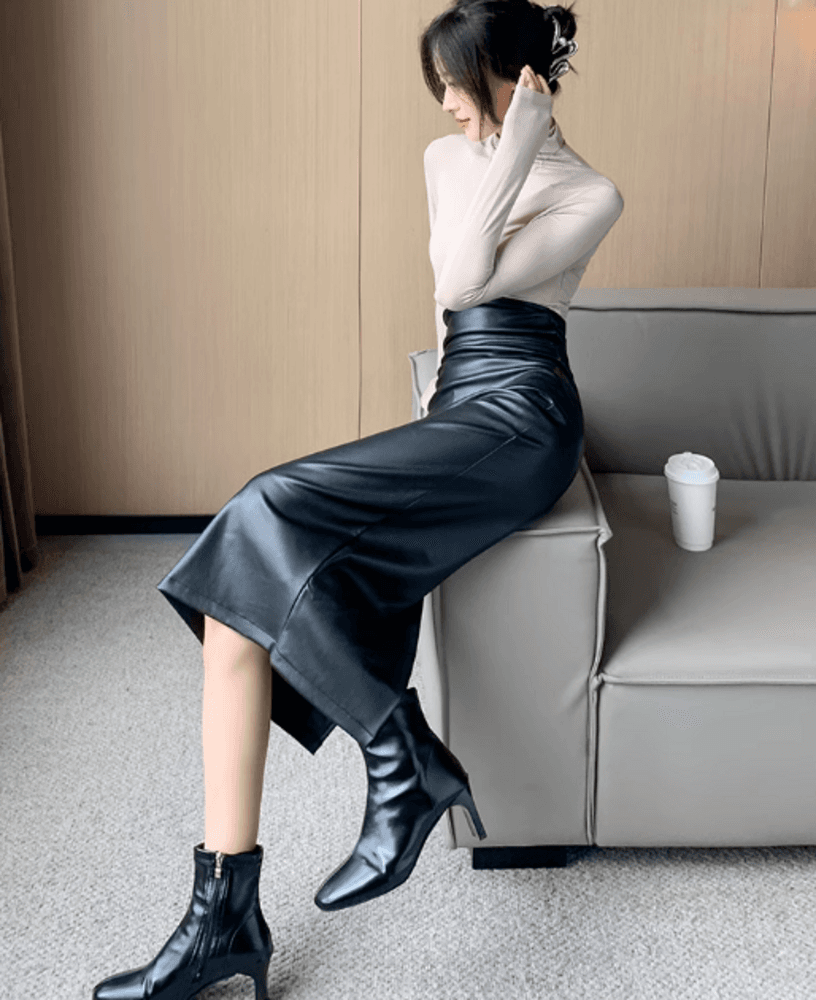 ブルベ冬服 ハイウエスト レザースカート