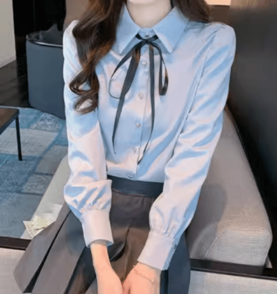 ブルベ夏服 リボン付きシャツブラウス