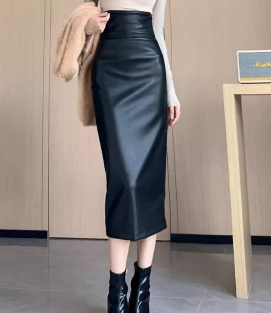 ブルベ冬服 ハイウエスト レザースカート