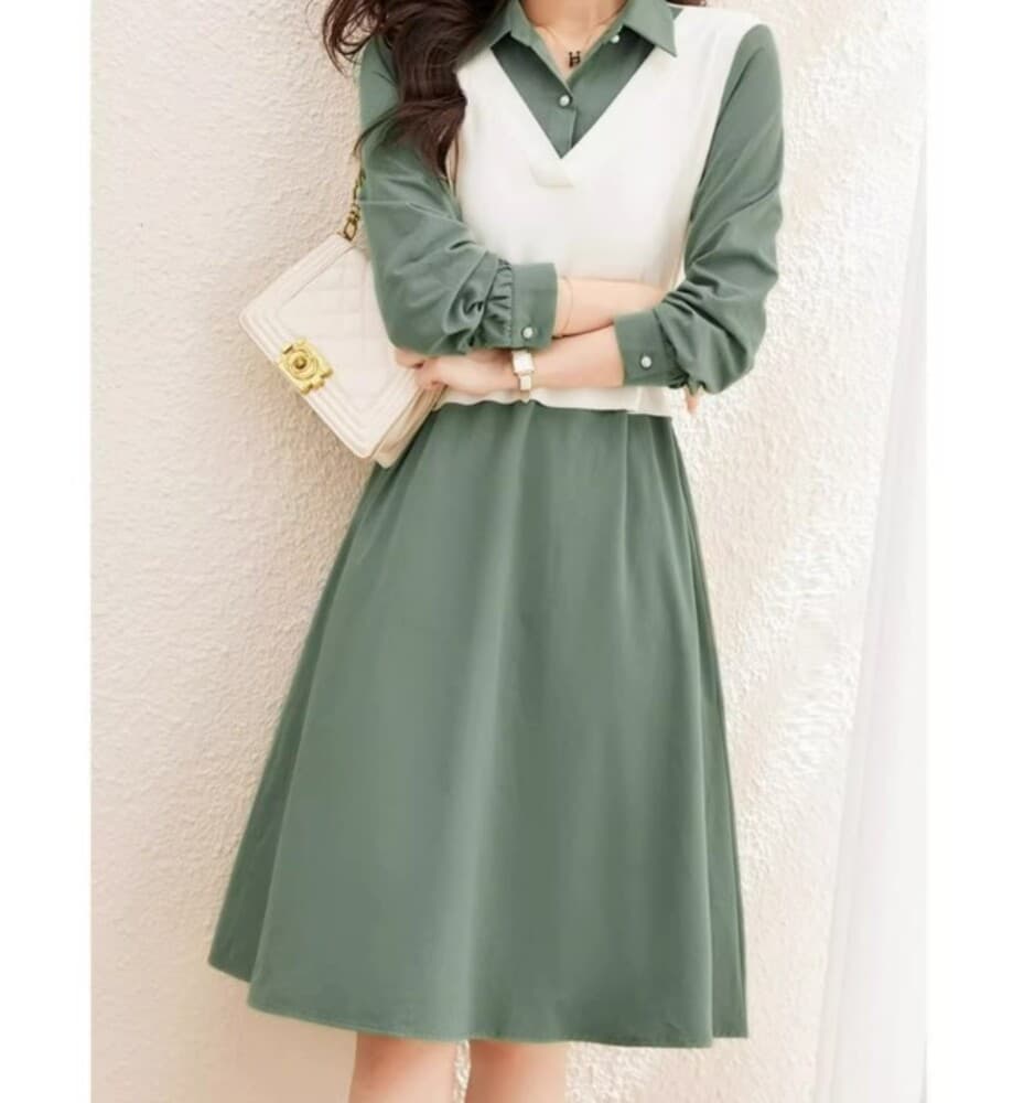 ブルベ夏/ブルベ冬服 ベルト付きレイヤードワンピース