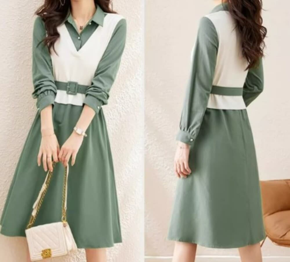 ブルベ夏/ブルベ冬服 ベルト付きレイヤードワンピース