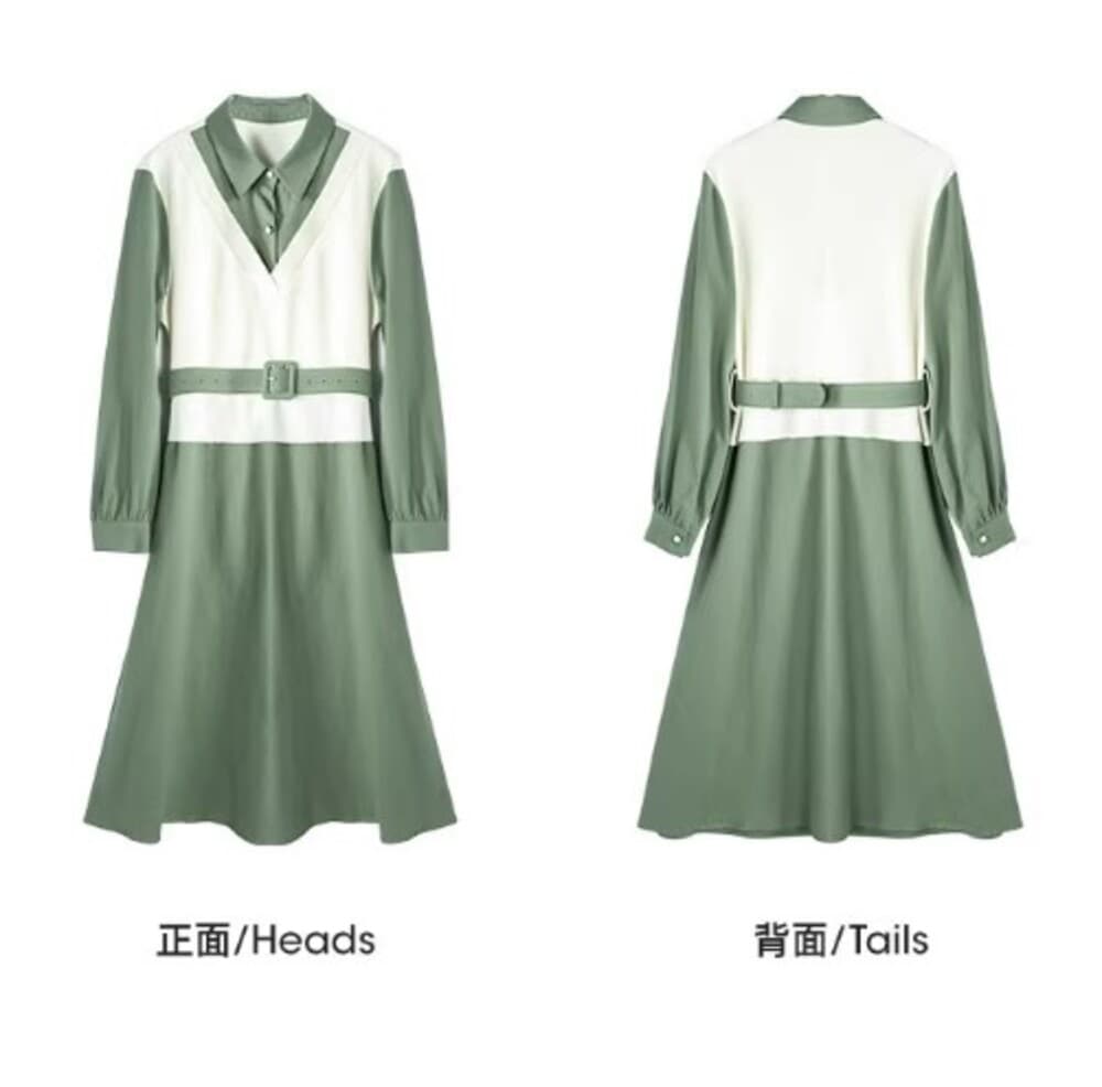 ブルベ夏/ブルベ冬服 ベルト付きレイヤードワンピース