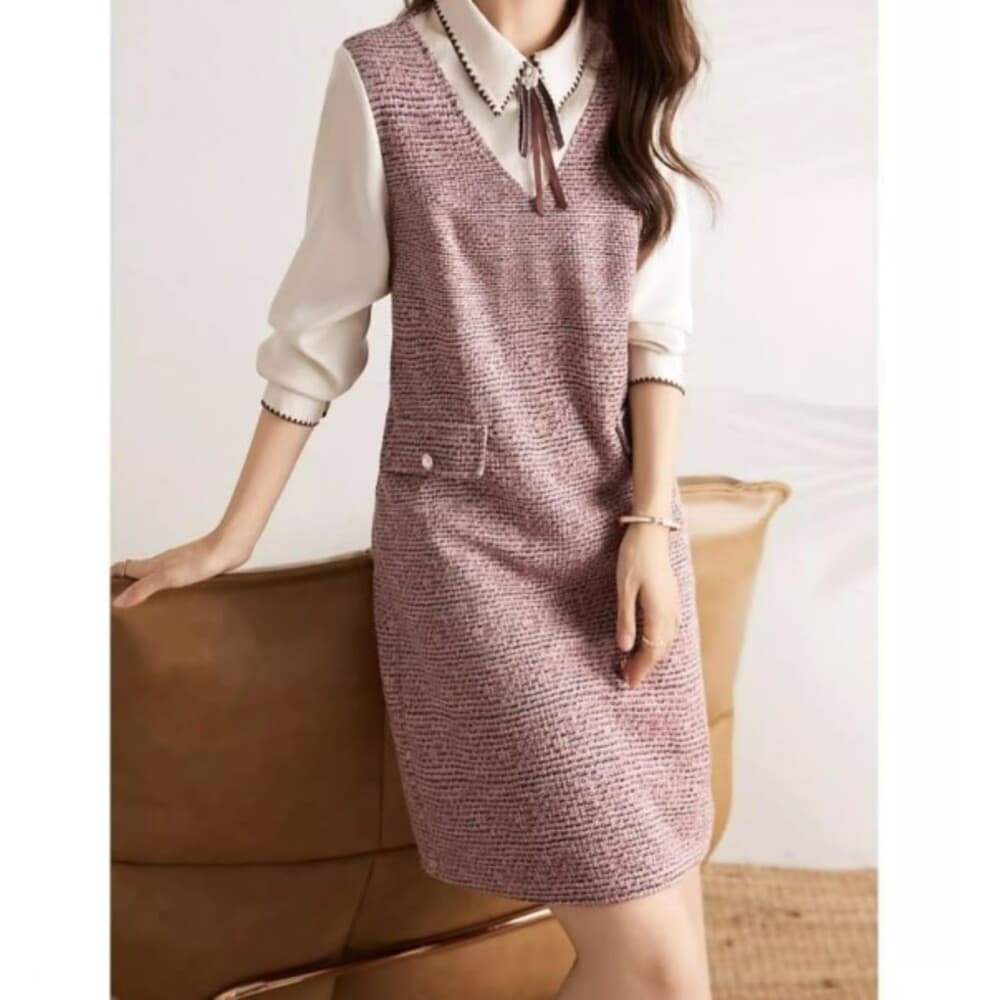 ブルベ夏服 ツイードワンピース