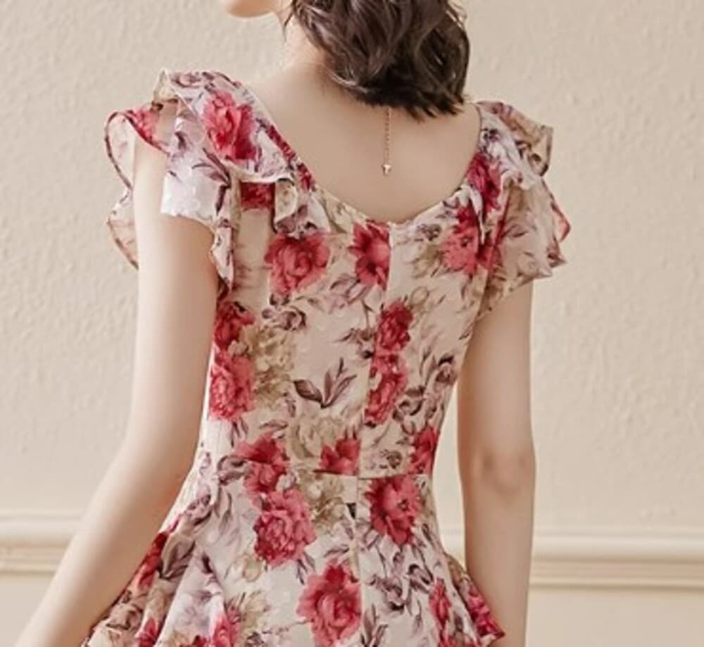 ブルベ夏/ブルベ冬服 シフォン花柄ワンピース