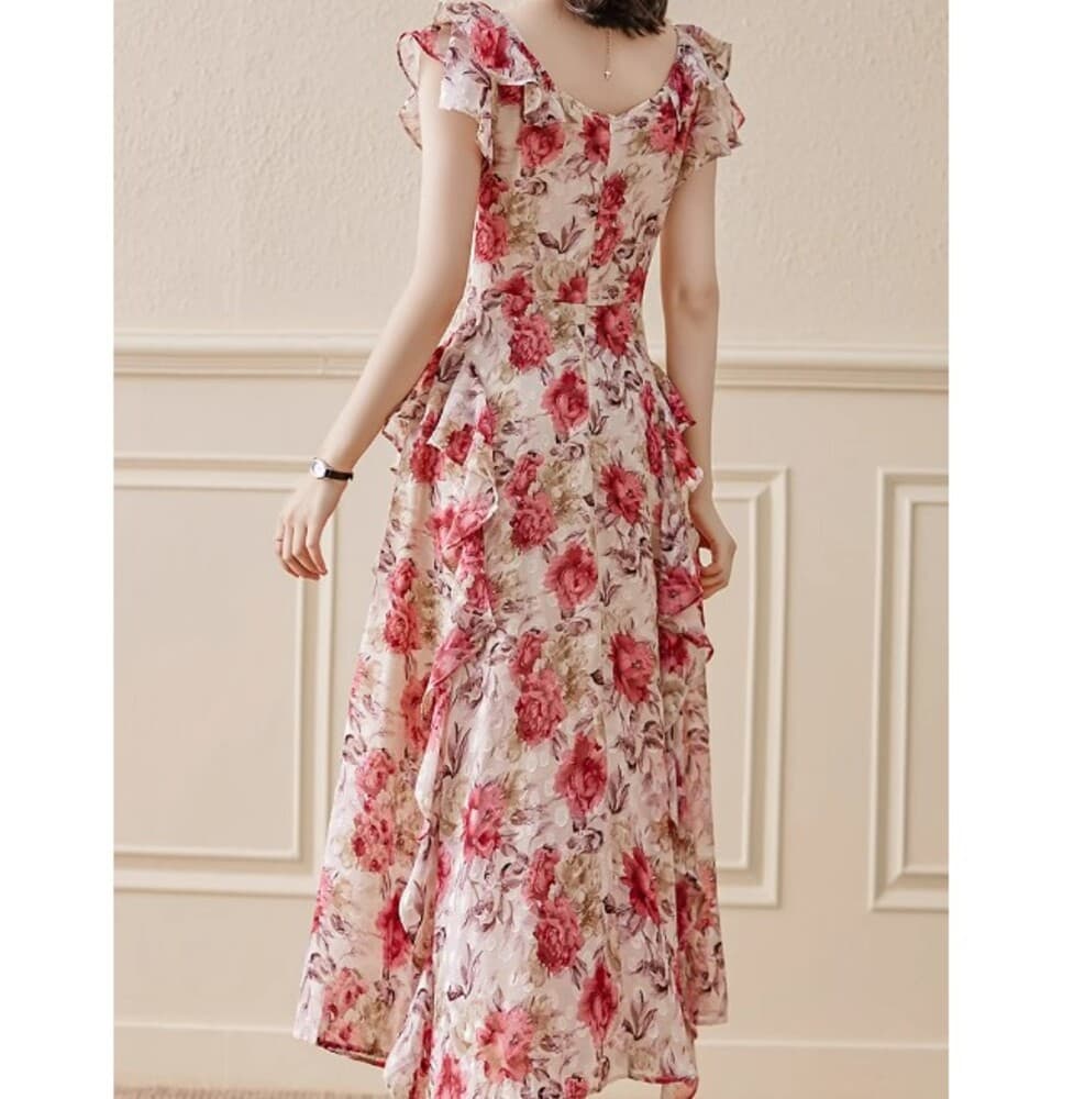 ブルベ夏/ブルベ冬服 シフォン花柄ワンピース