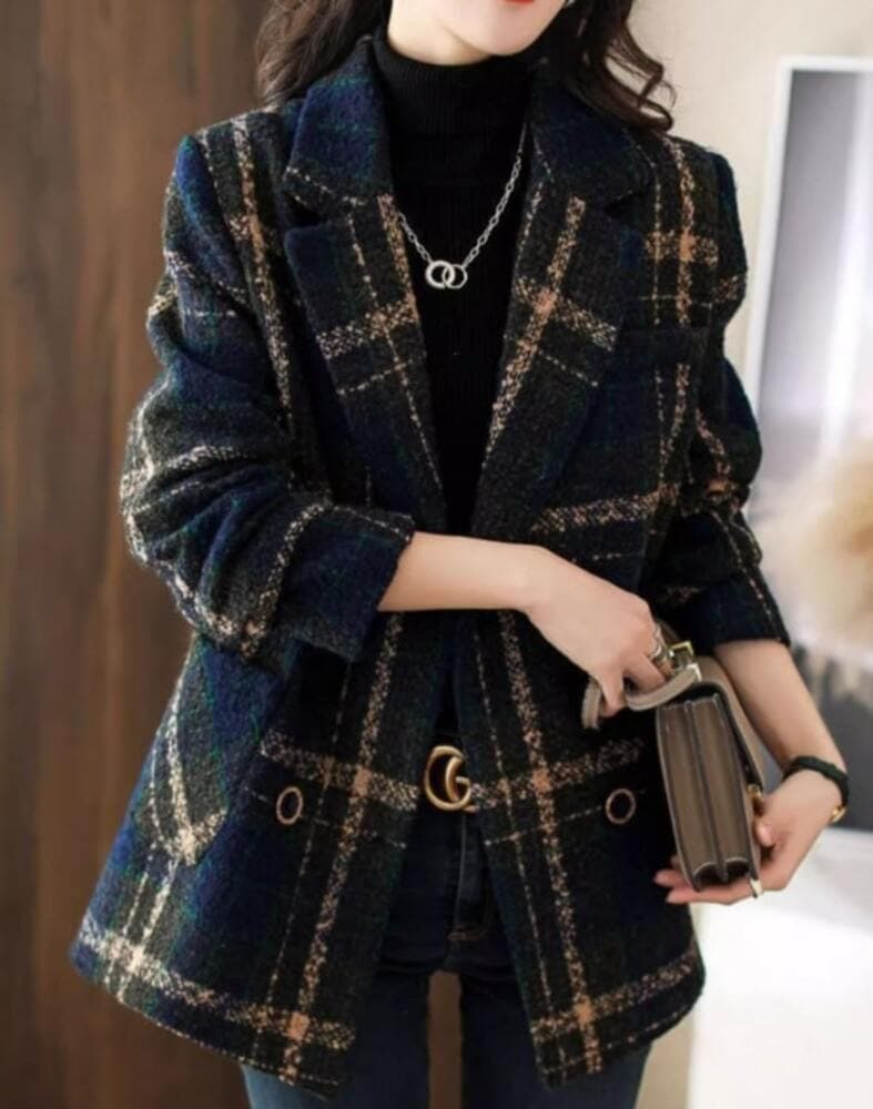ブルベ冬服 ウール チェック柄コートジャケット