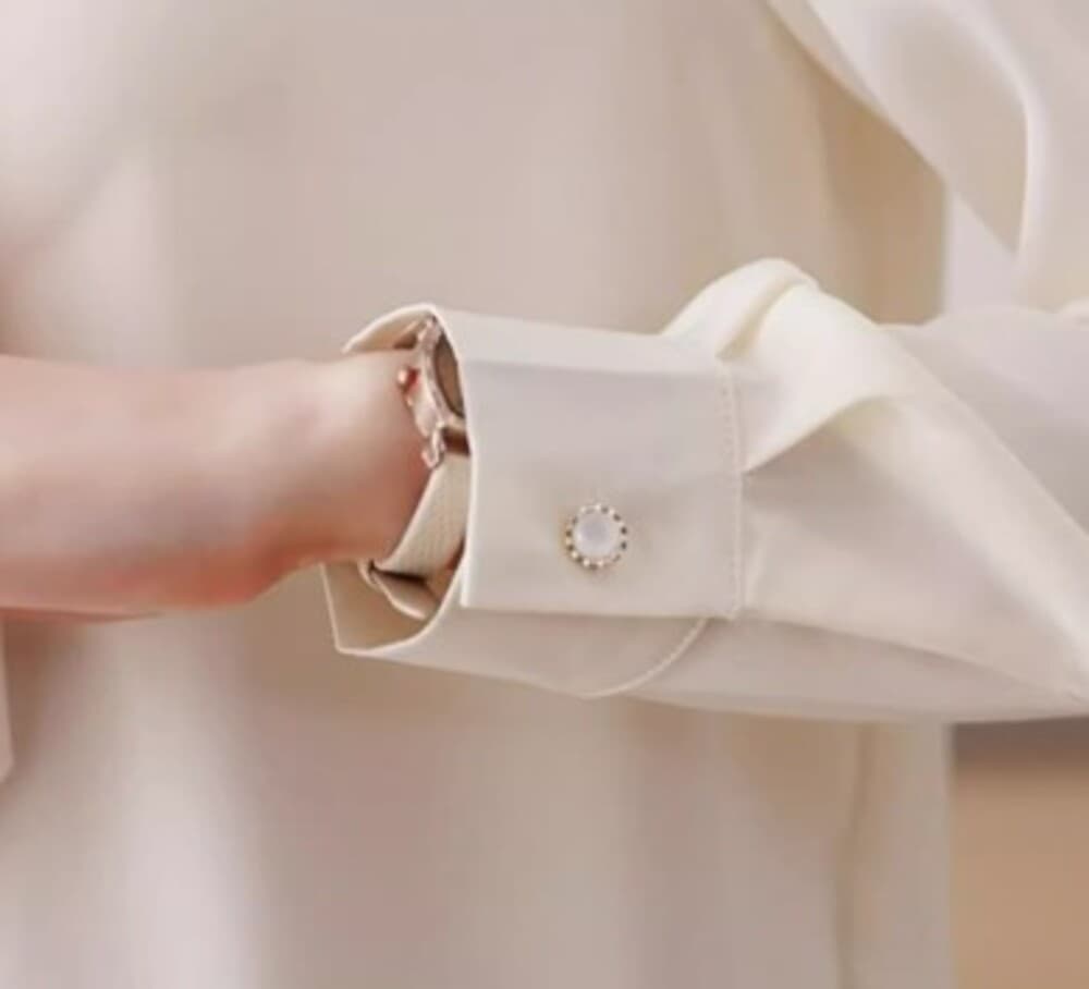 ブルベ夏/ブルベ冬服 ストライプタイシフォンブラウス