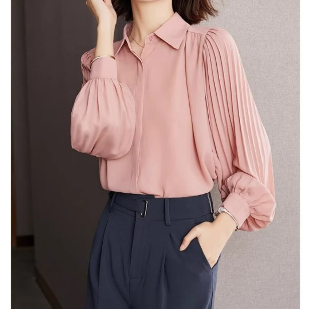 ブルベ夏服 シフォンプリーツブラウス