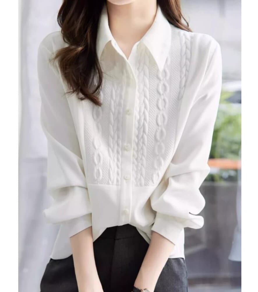 ブルベ夏/ブルベ冬服 シフォンホワイトデザインシャツ