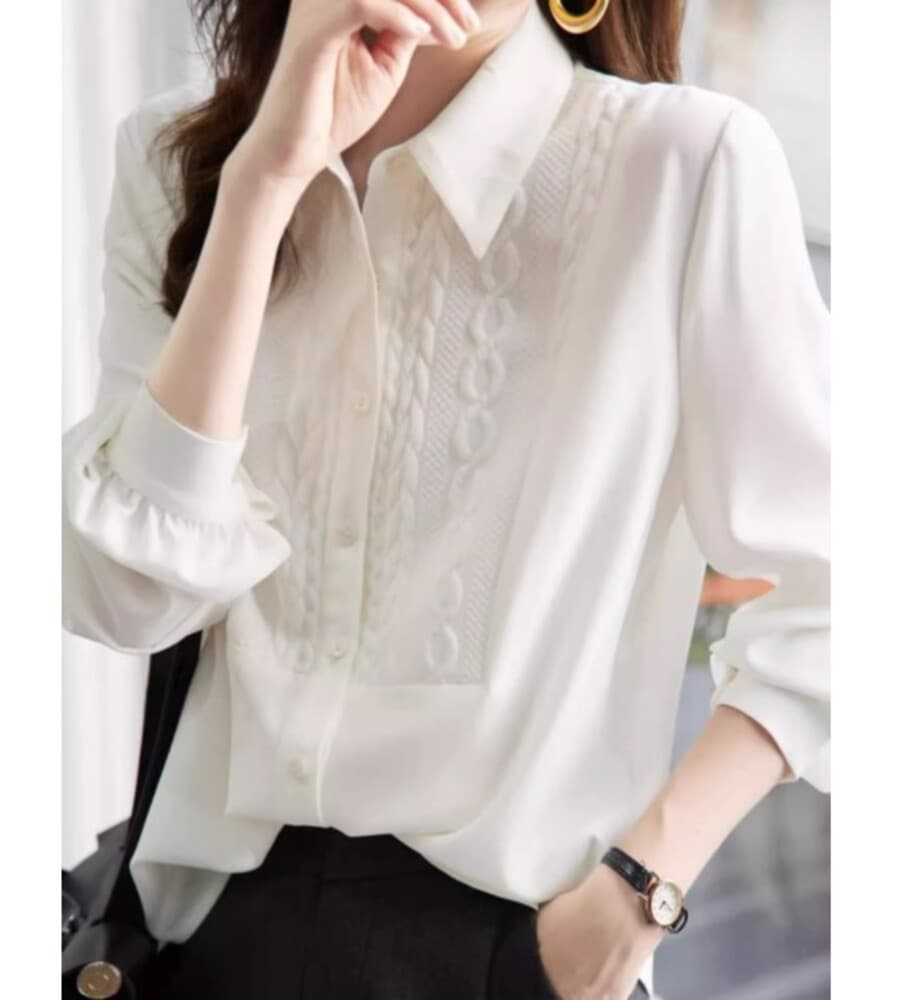ブルベ夏/ブルベ冬服 シフォンホワイトデザインシャツ