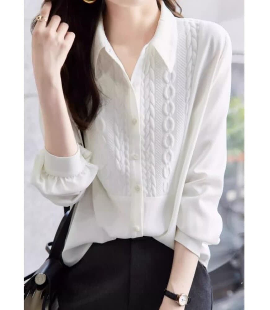 ブルベ夏/ブルベ冬服 シフォンホワイトデザインシャツ