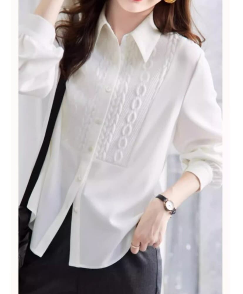 ブルベ夏/ブルベ冬服 シフォンホワイトデザインシャツ