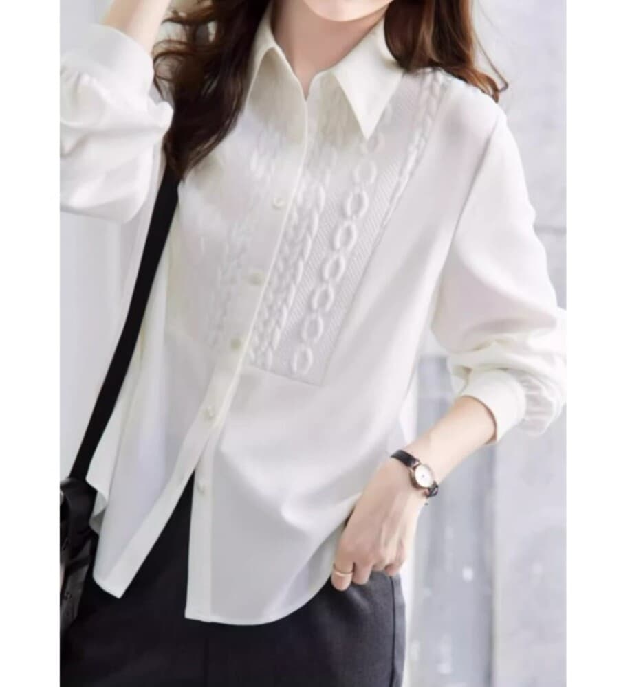 ブルベ夏/ブルベ冬服 シフォンホワイトデザインシャツ