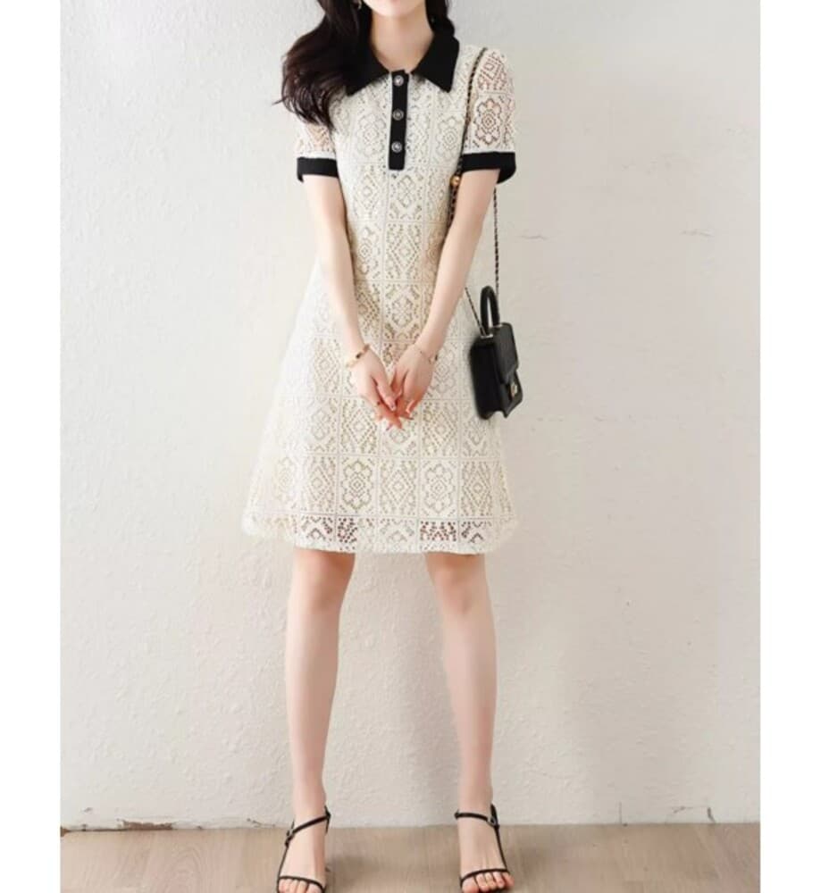ブルベ冬服 レース ミディワンピース