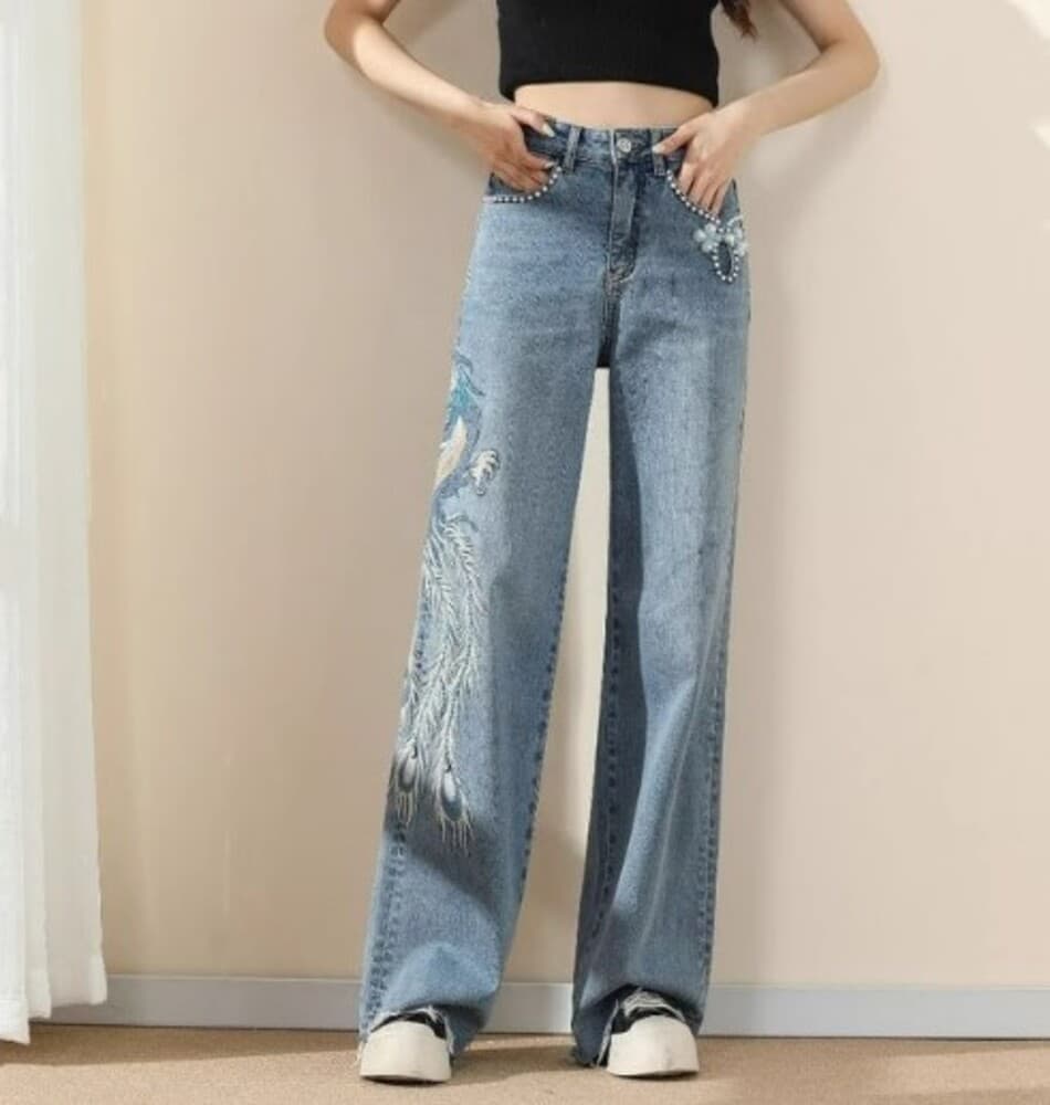 ブルベ夏/ブルベ冬服 刺繍入りデニムパンツ