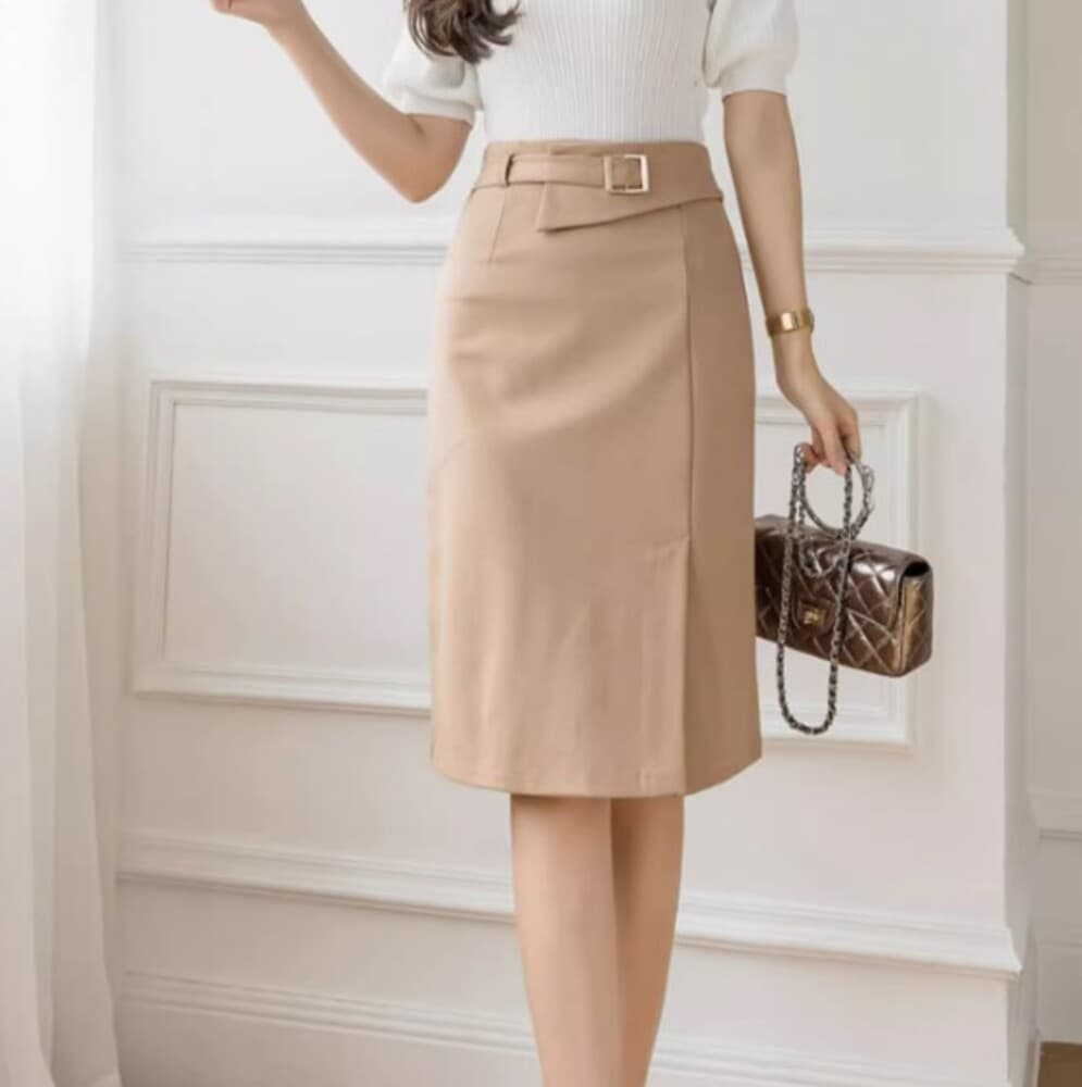 ブルベ夏/ブルベ冬服 ベルト付き ミドルスカート