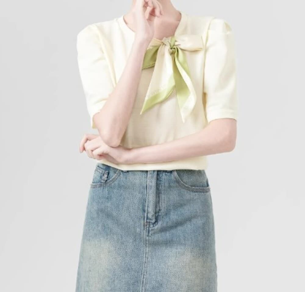 ブルベ夏服 リボン付き クロップドTシャツ