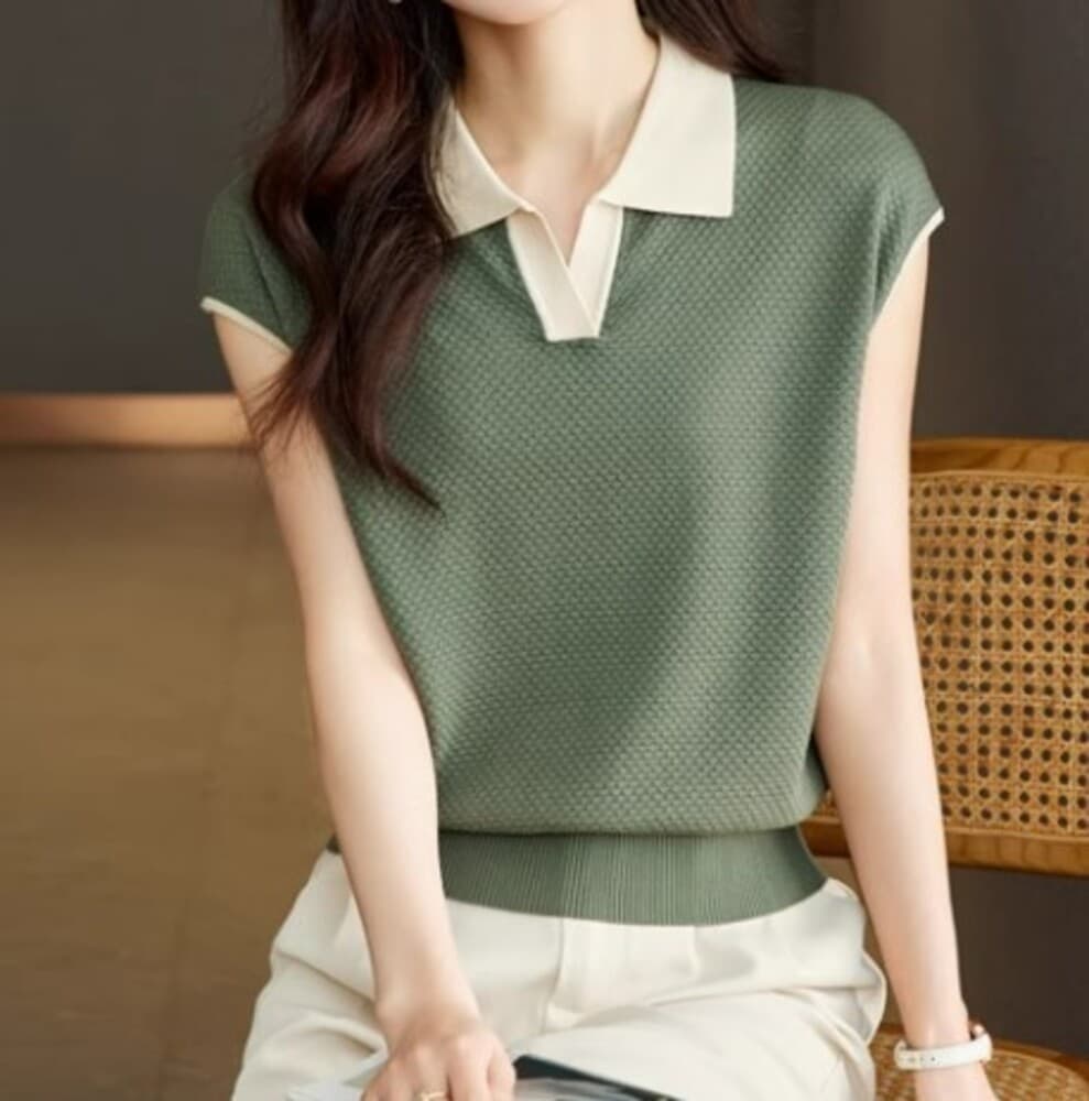 ブルベ夏/ブルベ冬服 襟付きニットシャツ