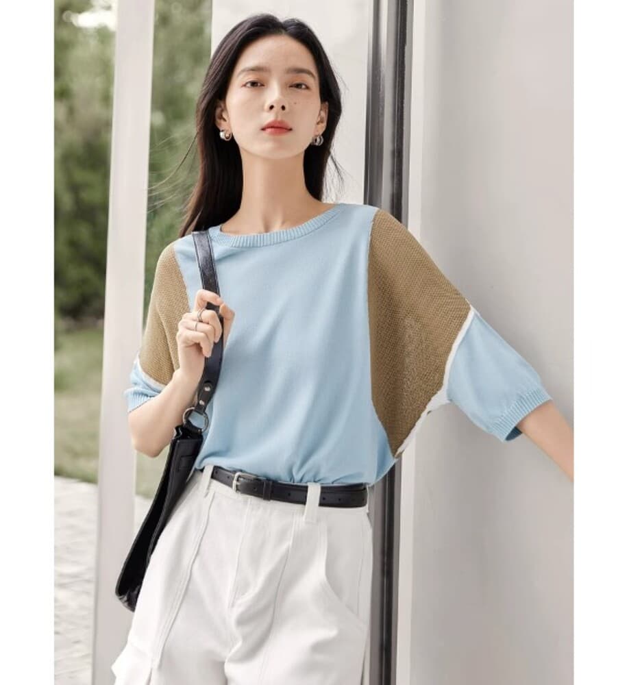 ブルベ夏服 バイカラーデザインニット