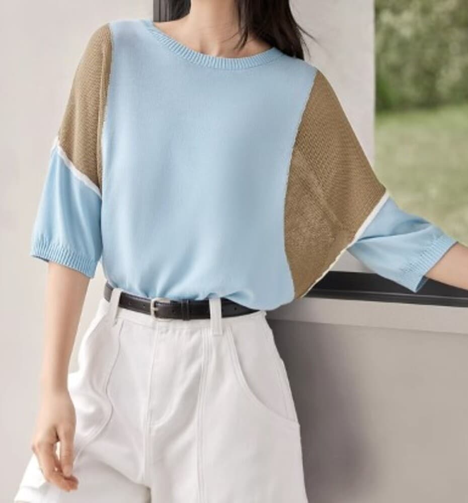 ブルベ夏服 バイカラーデザインニット