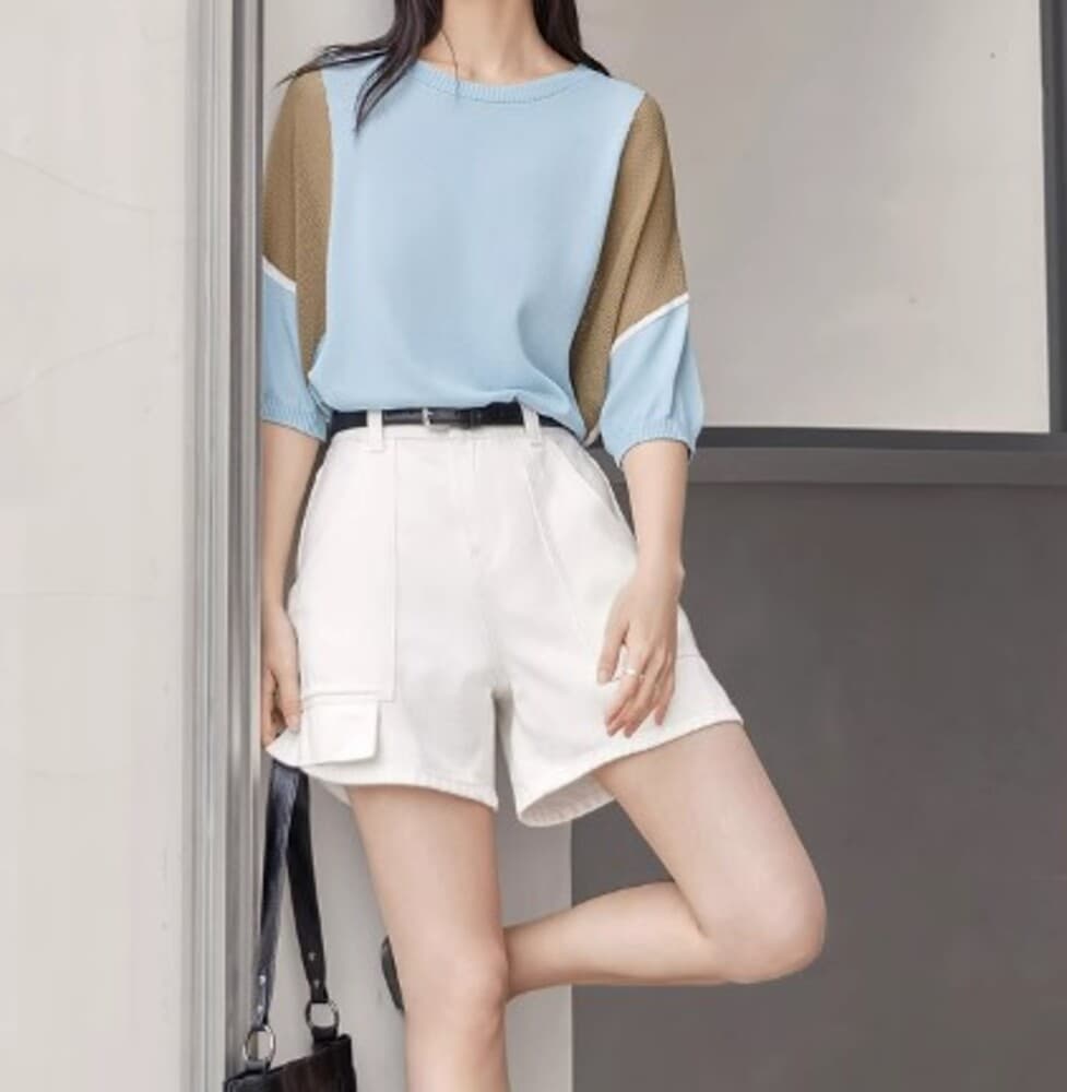 ブルベ夏服 バイカラーデザインニット