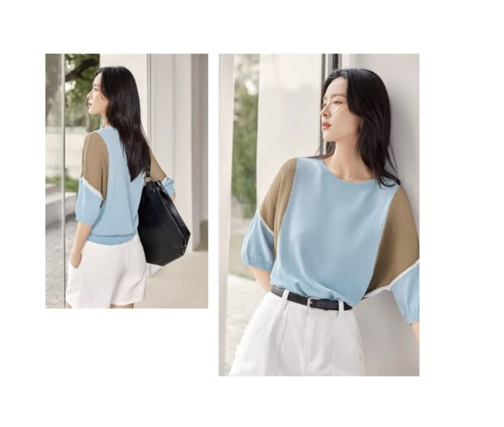 ブルベ夏服 バイカラーデザインニット