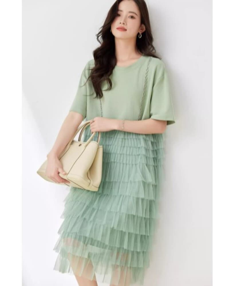 ブルベ夏服 Tシャツ レースワンピース