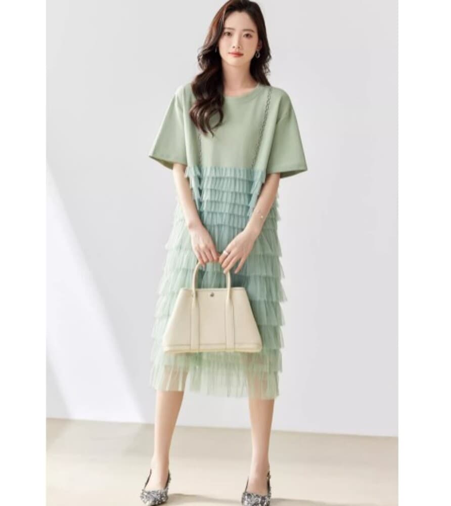 ブルベ夏服 Tシャツ レースワンピース