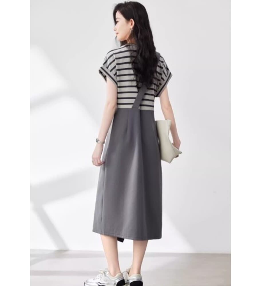ブルベ夏/ブルベ冬服 重ね着風サスペンダー付きワンピース