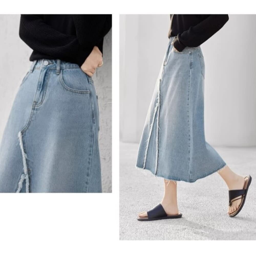 ブルベ夏/ブルベ冬服 マキシレングス デニムスカート