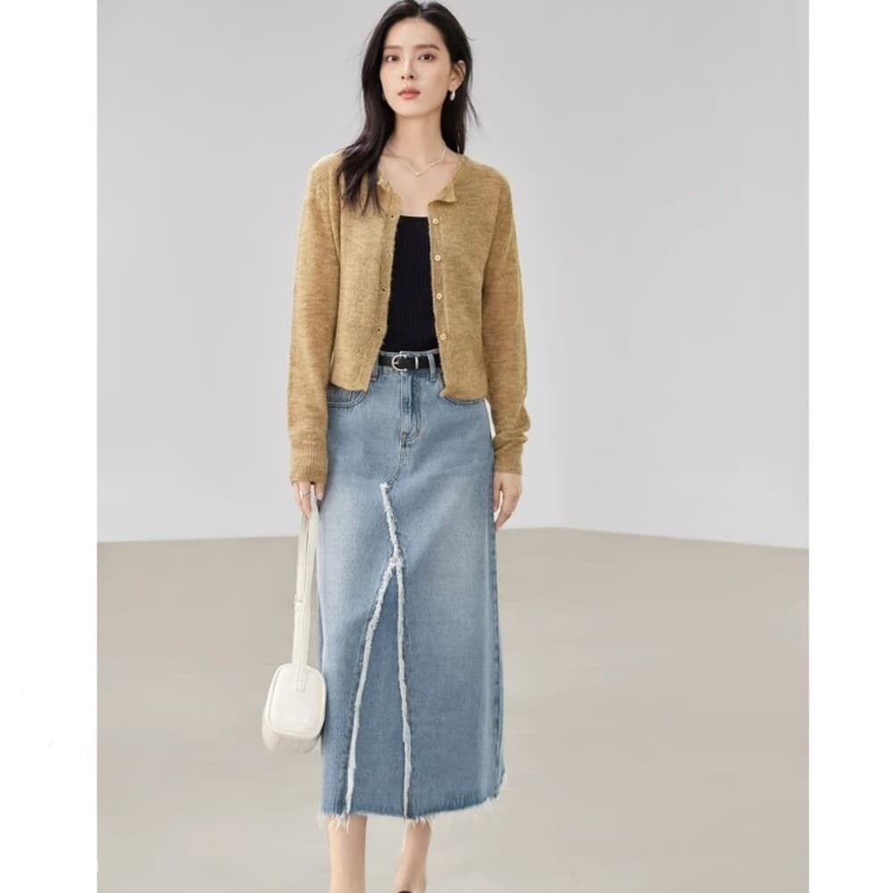 ブルベ夏/ブルベ冬服 マキシレングス デニムスカート