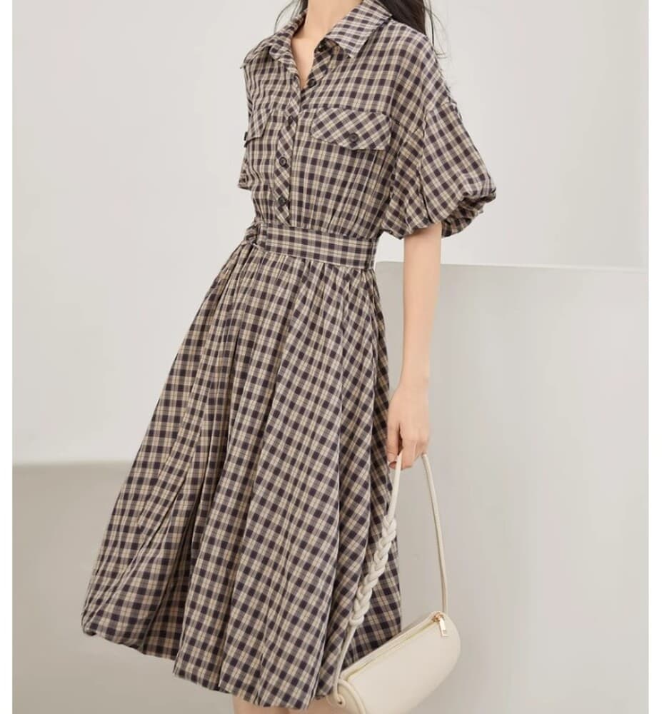 ブルベ冬服 チェック柄シャツワンピース