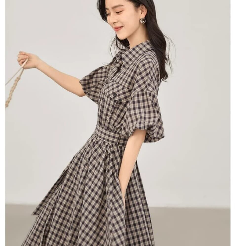 ブルベ冬服 チェック柄シャツワンピース