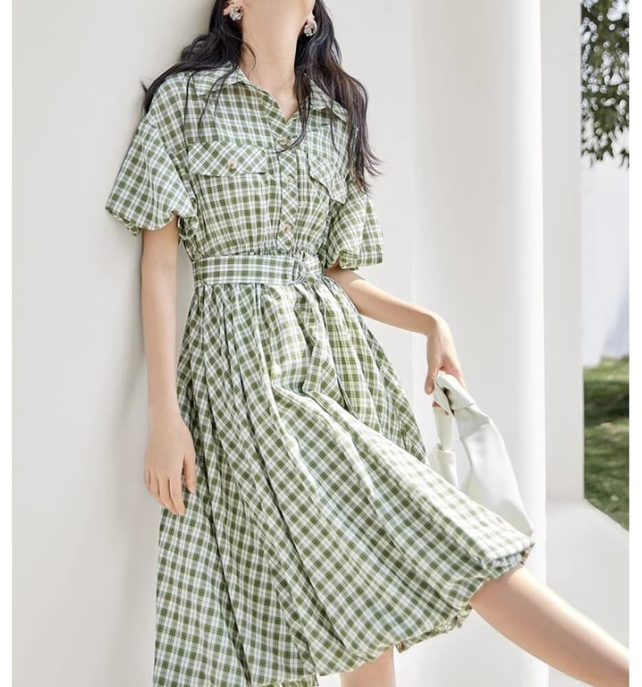 ブルベ冬服 チェック柄シャツワンピース