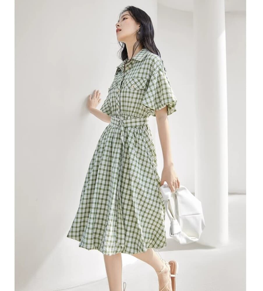 ブルベ冬服 チェック柄シャツワンピース