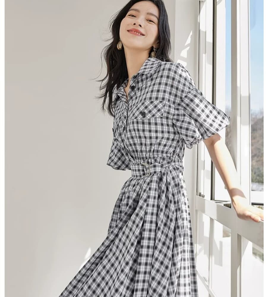 ブルベ冬服 チェック柄シャツワンピース