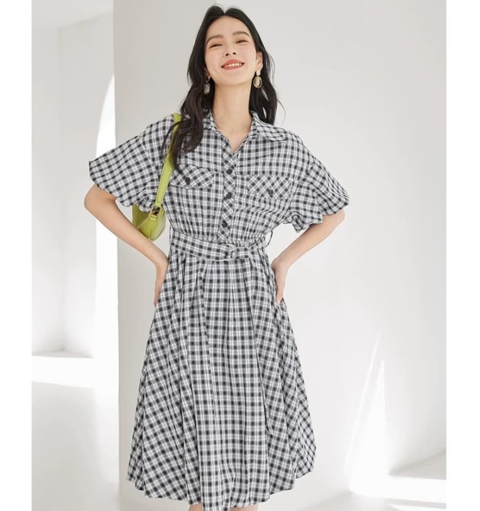 ブルベ冬服 チェック柄シャツワンピース