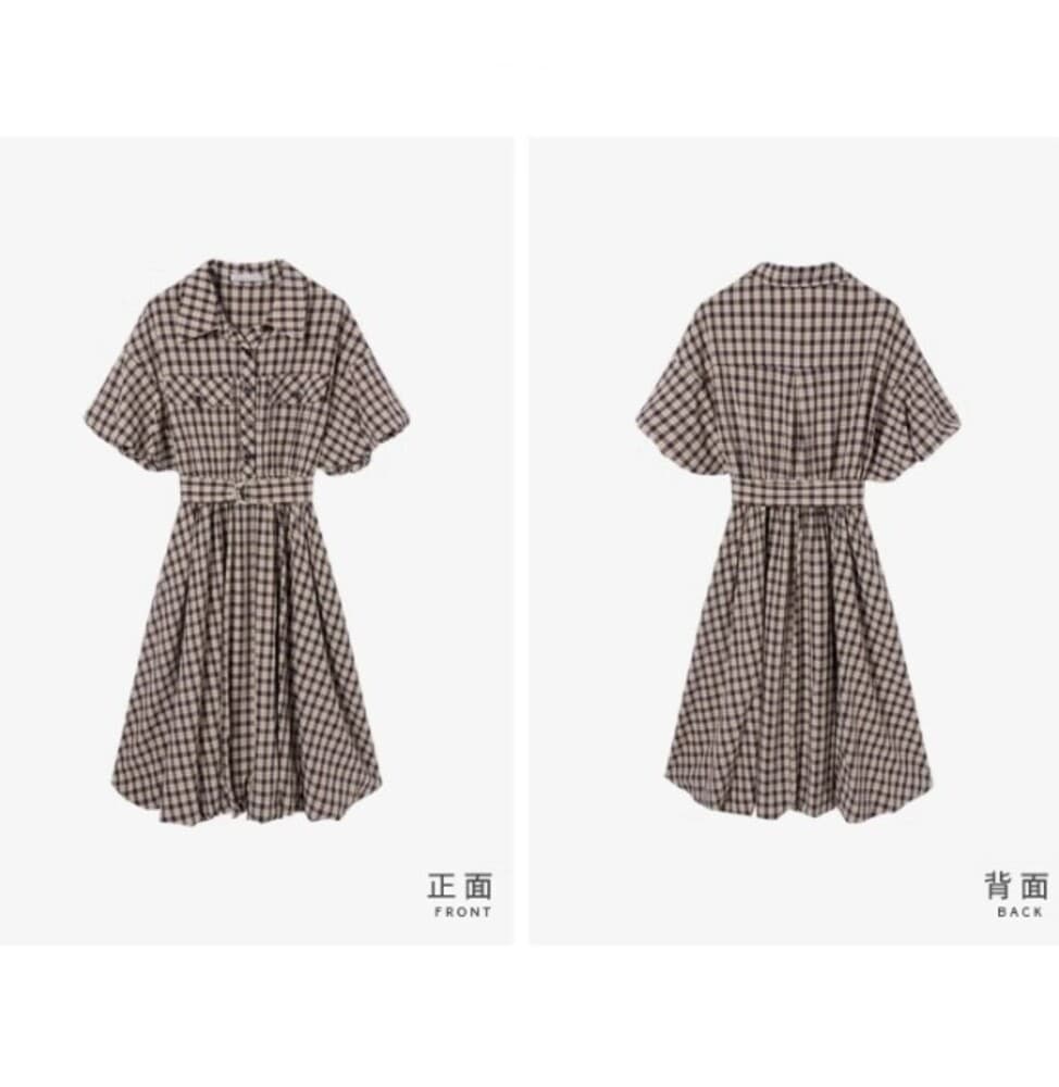 ブルベ冬服 チェック柄シャツワンピース