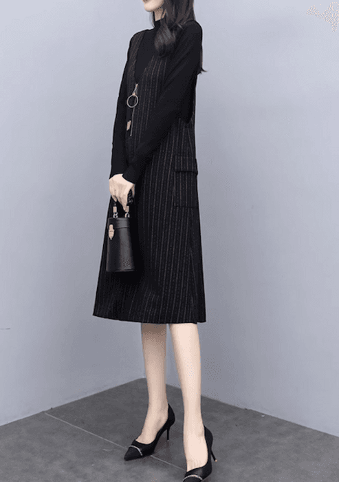 ブルベ冬服 ファスナー付き ピンストライプジャンパースカート