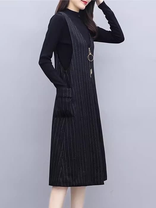 ブルベ冬服 ファスナー付き ピンストライプジャンパースカート