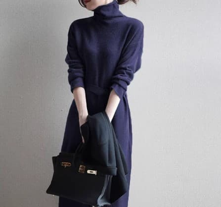 ブルベ冬服 ウエストベルト タートルネックワンピース