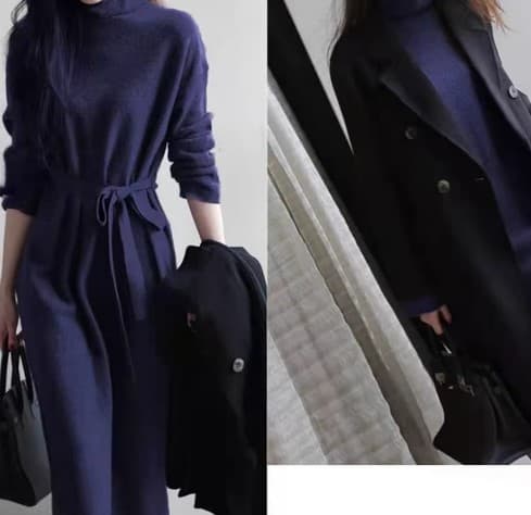ブルベ冬服 ウエストベルト タートルネックワンピース