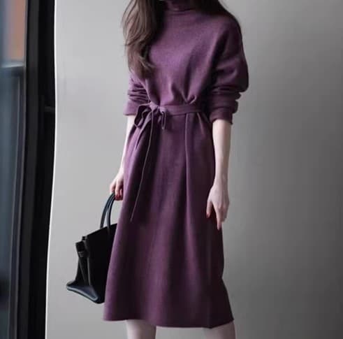 ブルベ冬服 ウエストベルト タートルネックワンピース