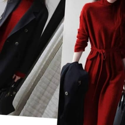 ブルベ冬服 ウエストベルト タートルネックワンピース