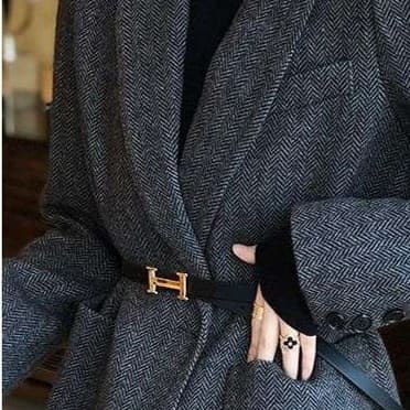 ブルベ冬服 ヘリンボーン柄ベルテッドジャケット