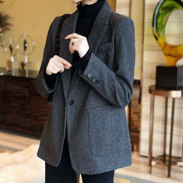 ブルベ冬服 ヘリンボーン柄ベルテッドジャケット