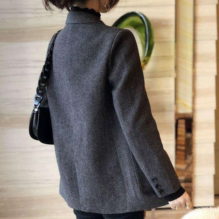 ブルベ冬服 ヘリンボーン柄ベルテッドジャケット
