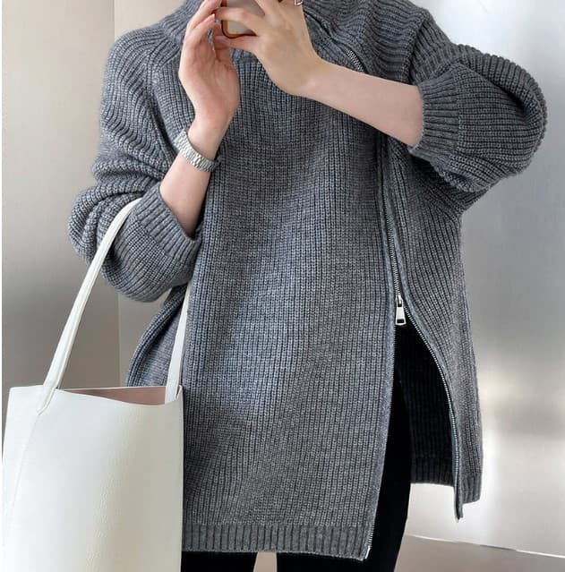 ゆったりリブ編み襟付きセーター
