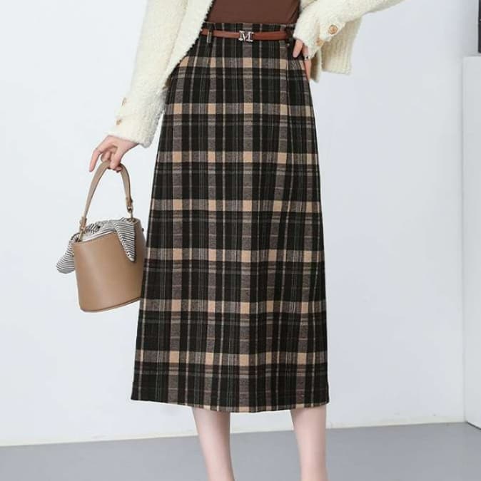 ブルベ冬服 チェック柄プリーツロングスカート